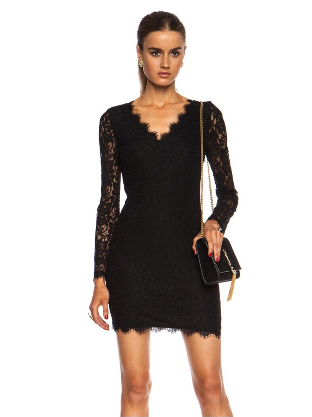 DIANE VON FURSTENBERG DVF NWT Dakota Black Lace Long-Sleeve V-Neck Dress 4